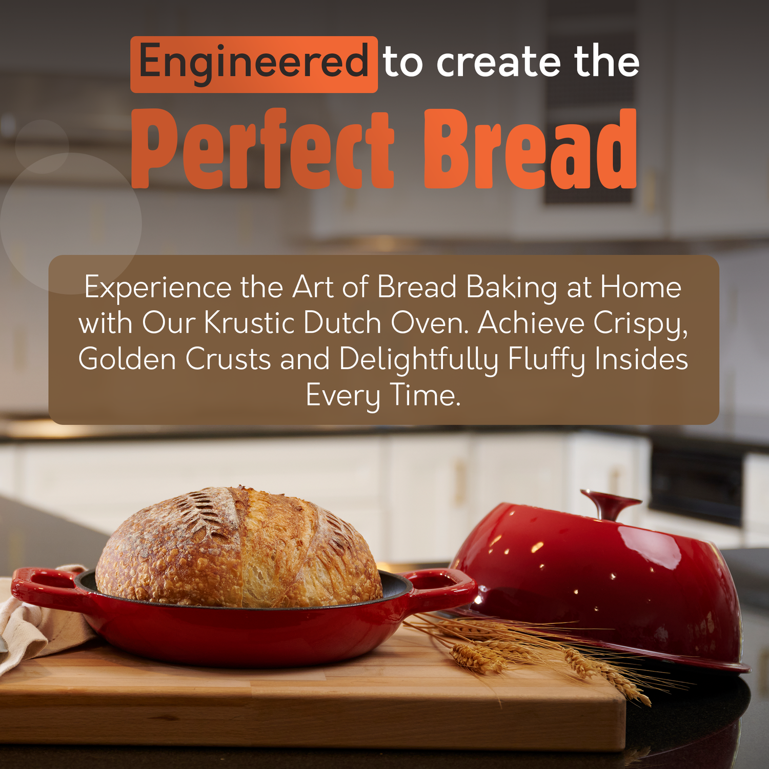  Krustic Enameled Cast Iron Dutch Oven for Sourdough Bread Baking, 6 Quart Pot with Lid